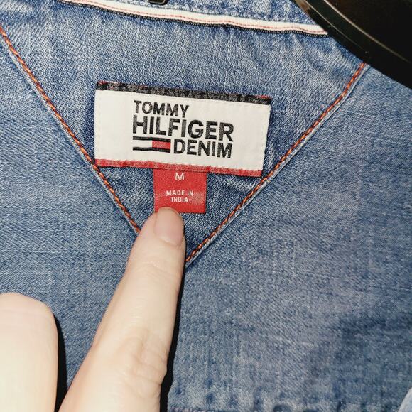 Vintage Tommy Hilfiger denim full zip back spell out shacket Med Y2K Classic - Picture 3 of 6